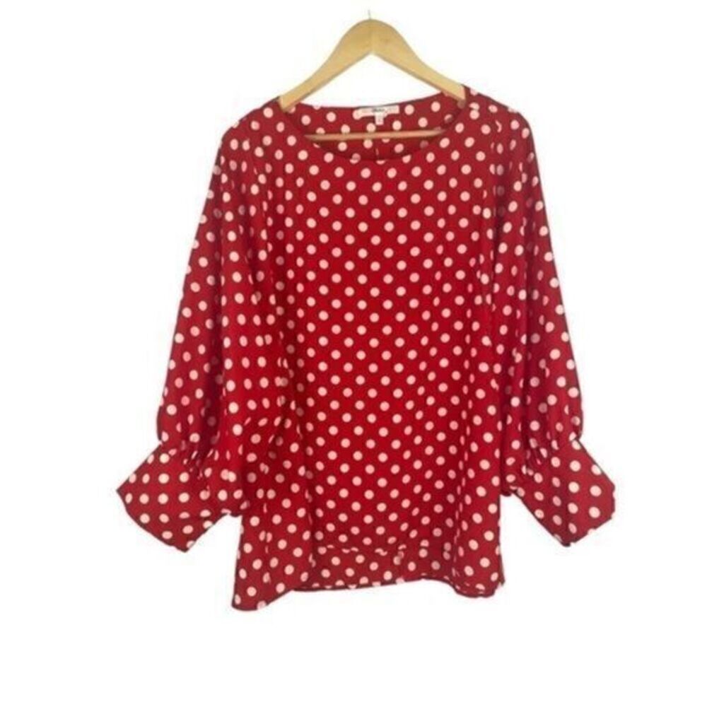 Andre by Unit Polka Dot Dolman Sleeve Top Red White Large
